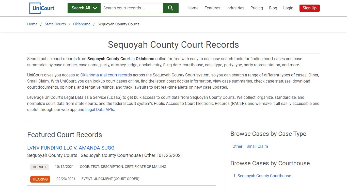 Sequoyah County Court Records | Oklahoma | UniCourt